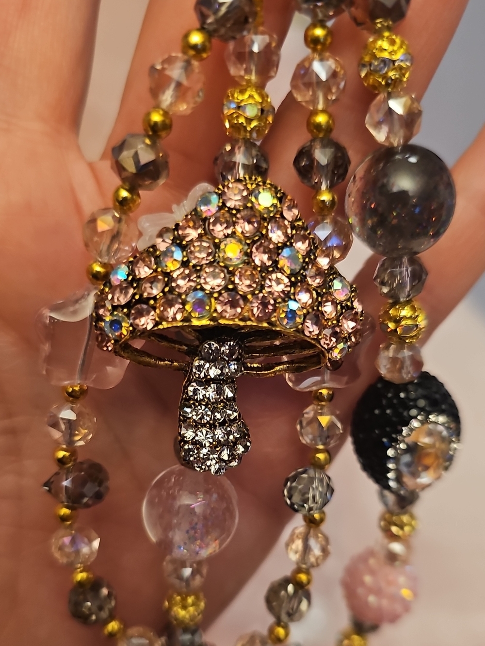 Crystal Mushroom Pendant Purse Charm